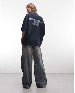 ASOS Weekend Collective Icon Oversized T-Shirt With Bold Font Back Graphic - Blue