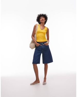 ARKET Pantalones Cortos Vaqueros De Talle Medio Y Corte Suelto Con Lavado Y Cinco Bolsillos De Sarga De - Azul