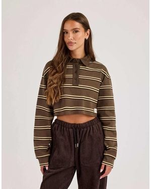 CERNUCCI Striped Cropped Polo Top - Brown