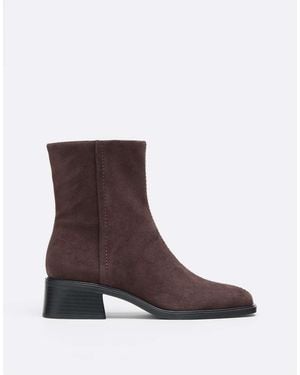 Stradivarius Faux Suede Flat Ankle Boots - Brown