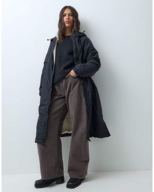 New Look Longline Fleece Lined Rain Coat - Grey