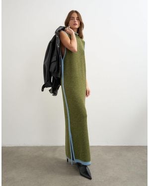 TOPSHOP Knitted High Neck Sleeveless Tunic Maxi Dress - Green