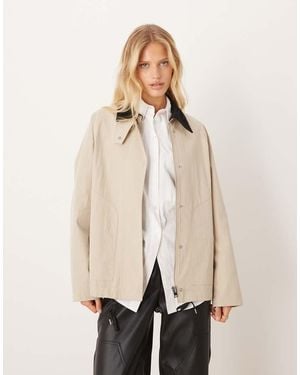 Mango Cotton Mix Barn Jacket With Contrast Collar - Natural