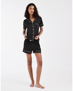 JJXX Revere Top And Short Pyjama Set With Piping Detail - Black