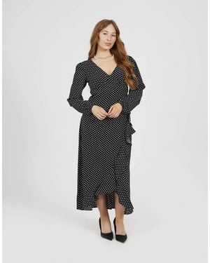 Brave Soul Frill Detail Wrap Midi Dress - Black
