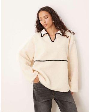 ASOS Borg Pullover Sweat With Blanket Stitch Detail - Natural