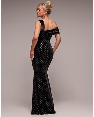 Goddiva Draped Shoulder Velvet Corset Maxi Dress in Red | Lyst UK