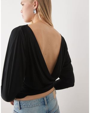 Miss Selfridge Ruched Top With Cowl Back - Black