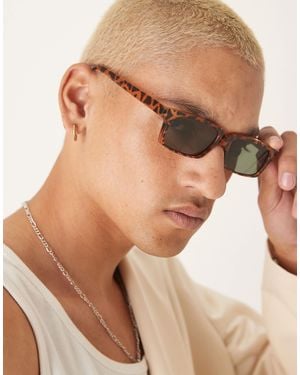 ASOS Rectangle Sunglasses With Green Smoke Lens And Tortoiseshell Frame - Natural