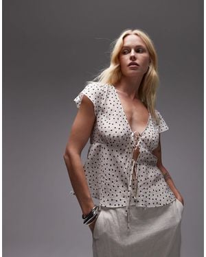 TOPSHOP Top noué sur l'avant à pois - Gris