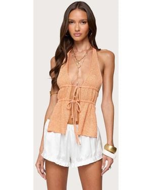 Edikted Sequin Knit Split Front Backless Top - White