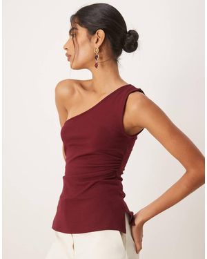 Mango Top Burdeos Asimétrico Con Detalle De Lateral Fruncido De -Rojo