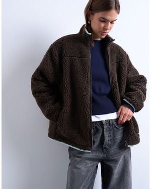 TOPSHOP – teddyfleece-jacke - Schwarz