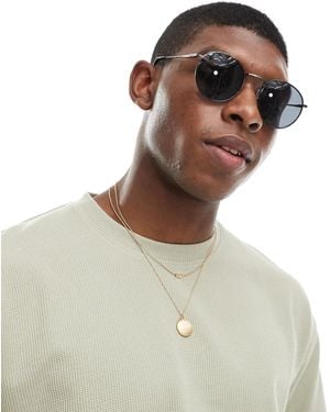 ASOS Round 90S Sunglasses With Smoke Lens And Metal Frame - Gray