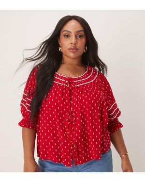 Nobody's Child Iris Puff Sleeve Tie-Detail Top - Red