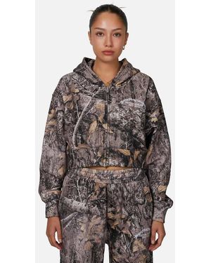 Good For Nothing Cropped Oversized Camo Zip Hoodie - Brown