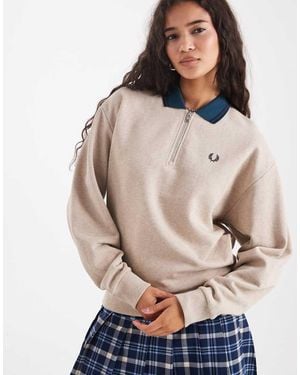 Fred Perry Zip Neck Collar Sweatshirt - Natural