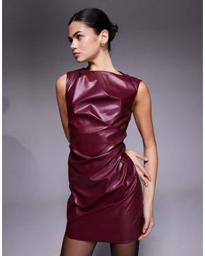 ASOS Sleeveless Ruched Leather Look Mini Dress - Purple