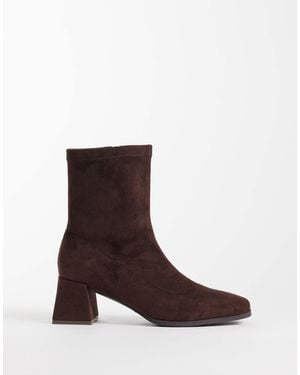 London Rebel Tabitha bottines à talon carré en suédine couleur chocolat - Marron