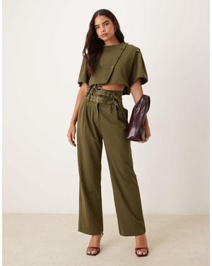 Ghospell Tailored High Waisted Double Buckle Trouser Co-ord - Natural