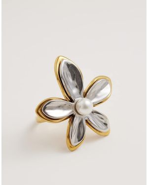 Kaiia Anillo Plateado Y Dorado Ajustable Con Diseño Floral De Acero Inoxidable Chapado En Oro De 18 Quilates Exclusivo De - Neutro