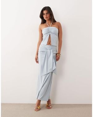 The Frolic Exclusive Slinky Halterneck Ruched Detail Split Front Top - White