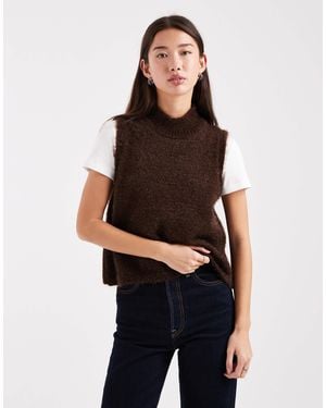ASOS Fluffy Knitted Tank Top With High Neck - Black