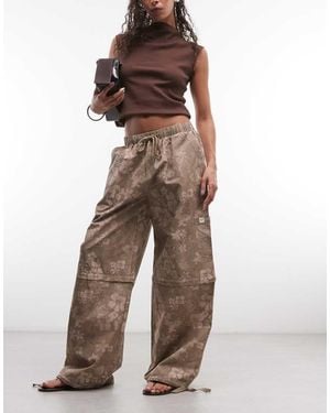 Daisy Street 2 In 1 Low Rise Floral Trousers With Zip Cut Off In Brown-multi
