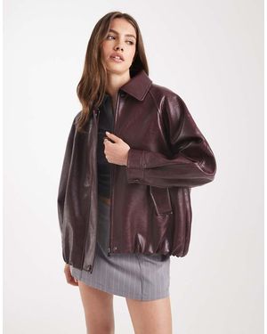 ASOS Leather Look Oversized Bomber Jacket - Brown