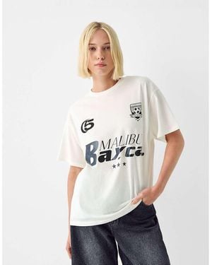 Bershka Oversized 'malibu' Graphic Football Tee - Black