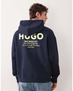 HUGO Sudadera De Corte Suelto Con Capucha Y Logo Estampado En La Espalda De Algodón - Azul