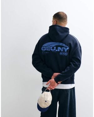 ASOS Felpa Con Cappuccio Squadrata Super Oversize Con Stampa E Profili - Blu