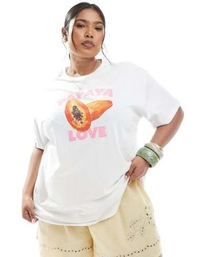 Pieces Plus Pieces Curve Oversized T-shirt With Papaya Love Graphic - White