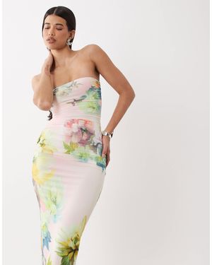 AFRM Marlo Printed Mesh Bandeau Maxi Dress - Pink