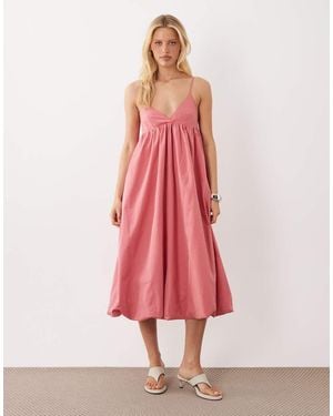 Ghospell Bodhi Modal Rich Cami Strap Bubble Hem Midi Dress - Pink