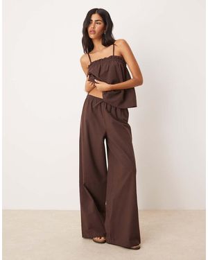 ASOS Pantalones Marrón De Pernera Ancha Sin Cierres De Mezcla De Lino De