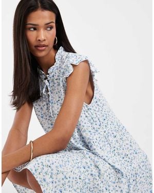 Vero Moda Frill Trim Babydoll Mini Dress - Blue