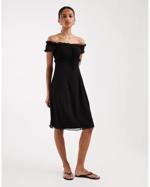 Motel Watimu Midi Chiffon Off Shoulder Dress - Black