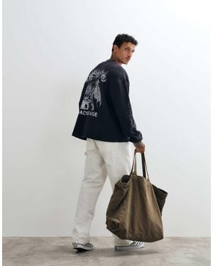 AllSaints Incendo Long Sleeve Graphic Logo Waffle T-Shirt With Back Print - Blue