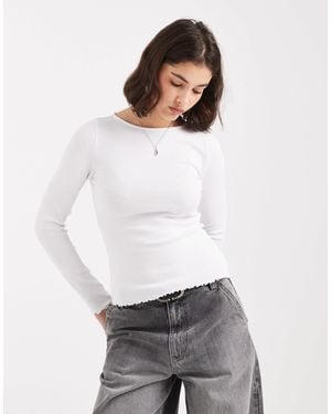New Look Lettuce Edge Long Sleeve Top - White