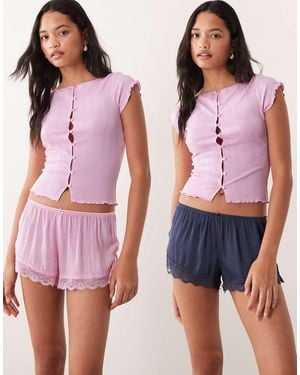 Cotton On Washed Satin And Lace Sleep Shorts 2 Pack - Red