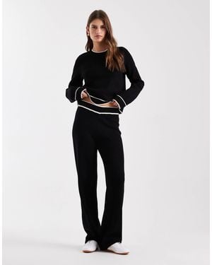 Vero Moda Knitted Trouser Co-ord With Cream Contrast Piping - Blue