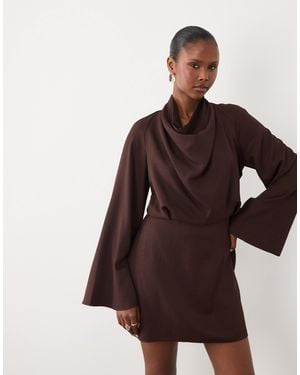 ASOS Cowl Neck Long Sleeve Mini Dress - Brown