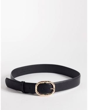 Vero Moda Faux Leather Belt With Gold Hammered Metal Buckle - Blue