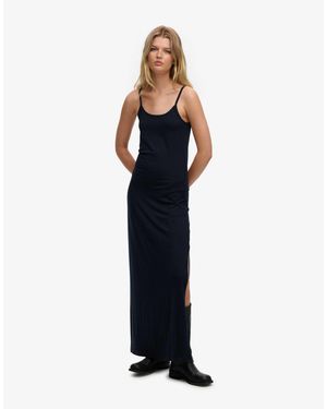 Superdry – maxi-trägerkleid aus jersey - Blau
