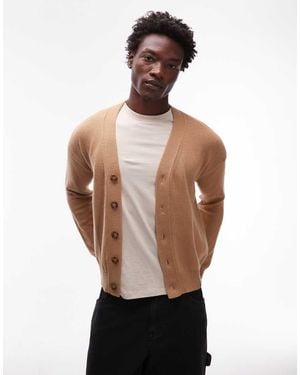CAT WWR Merino Wool Blend Loose Fit Knit Cardigan With Back Logo - White