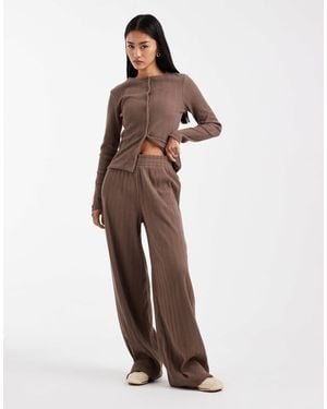 ASOS Co-ord Wide Leg Brushed Rib Trouser - Brown