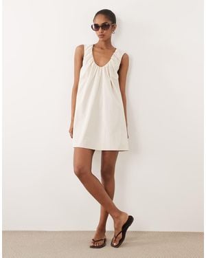 ASOS Ruched Plunge Barrel Mini Dress - Natural