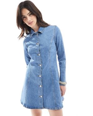 Miss Selfridge Seam Detail Stretch Denim Fit And Flare Long Sleeve Mini Dress - Blue