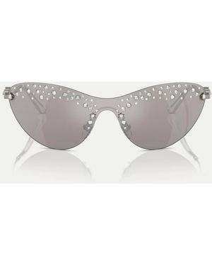 Swarovski Sk7023 Irregular Sunglasses With Mirrored Lens - Grey